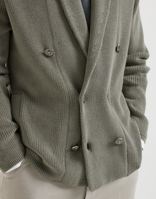Cardigan with metal buttons Khaki Man - Brunello Cucinelli