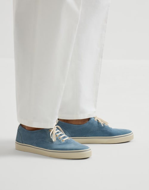 Reversed calfskin sneakers Azure Man - Brunello Cucinelli
