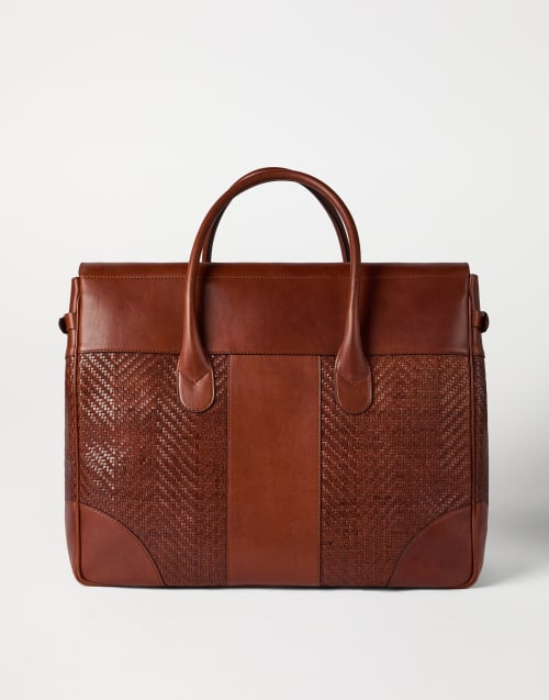 Leather and cowhide boston bag Cognac Man - Brunello Cucinelli