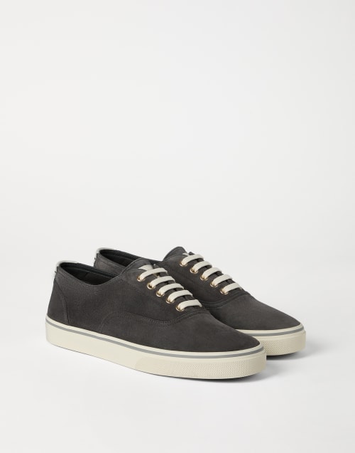 Reversed calfskin sneakers Lignite Grey Man - Brunello Cucinelli