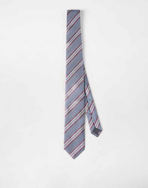 Silk textured stripe tie Medium Grey Man - Brunello Cucinelli