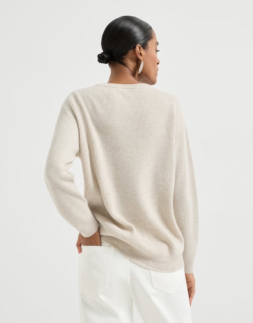 Cashmere sweater with monili Oyster Woman - Brunello Cucinelli