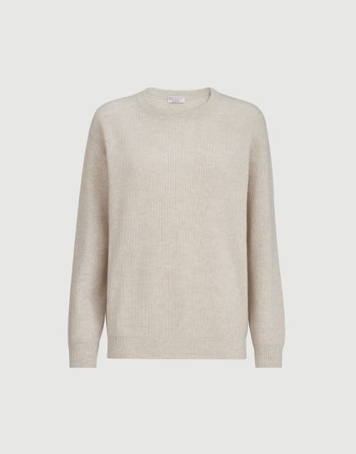 Cashmere sweater with monili Oyster Woman - Brunello Cucinelli