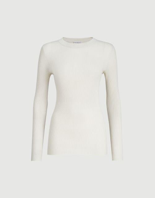 Pull en cachemire et soie brillante Blanc Femme - Brunello Cucinelli