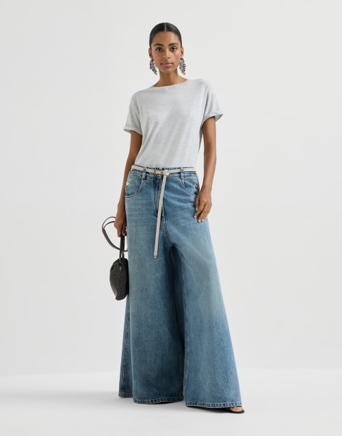 Jersey ligero de cachemir y seda Gris Claro Mujer - Brunello Cucinelli