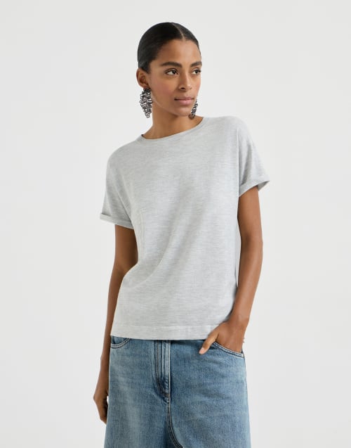 Jersey ligero de cachemir y seda Gris Claro Mujer - Brunello Cucinelli
