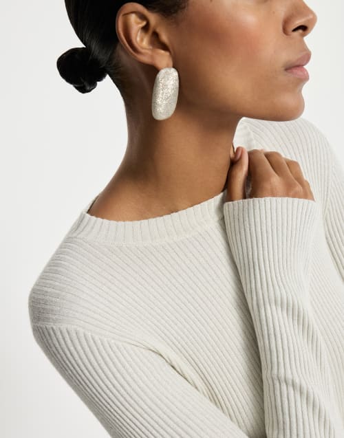 Pull en cachemire et soie brillante Blanc Femme - Brunello Cucinelli