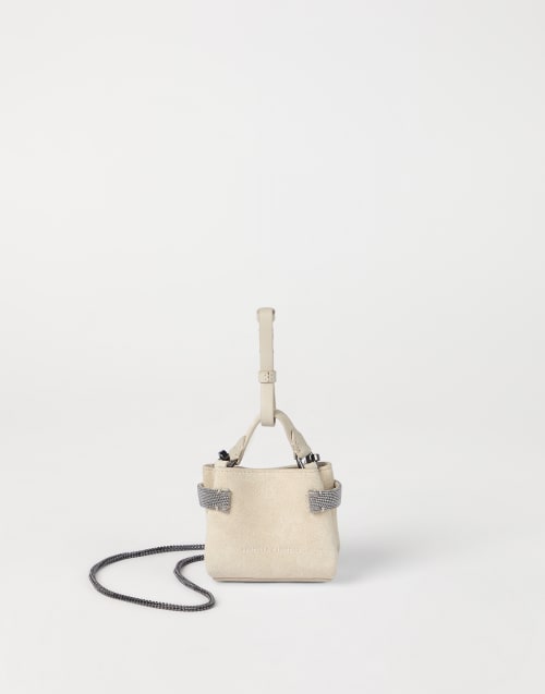 Suede Top-Handle Essence bag Ivory Woman - Brunello Cucinelli