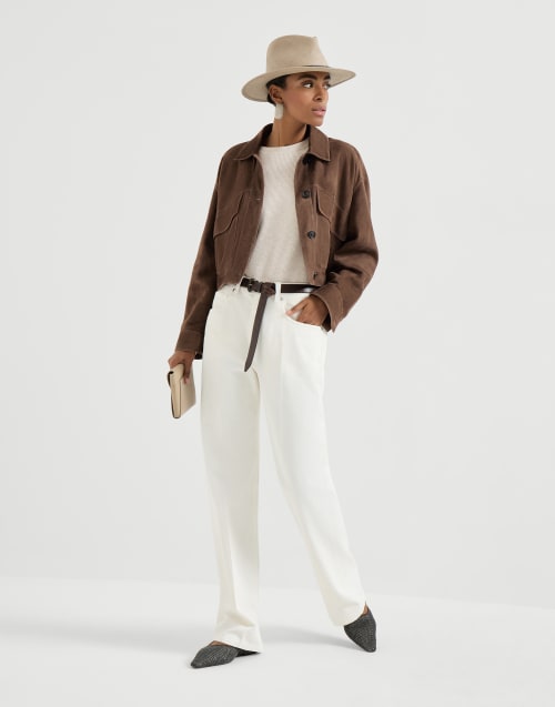 Cashmere sweater with monili Oyster Woman - Brunello Cucinelli