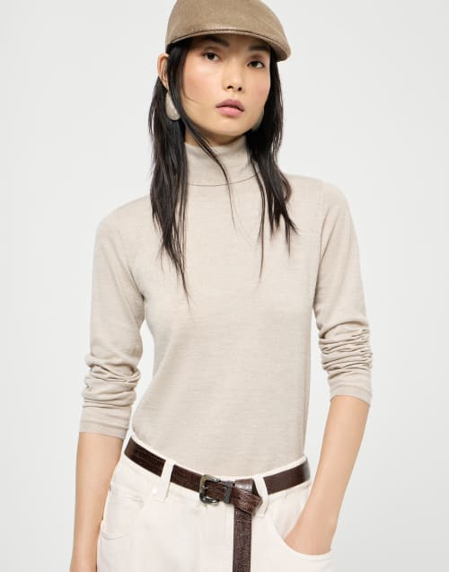 Jersey de cachemir y seda Sparkling Beige Claro Mujer - Brunello Cucinelli