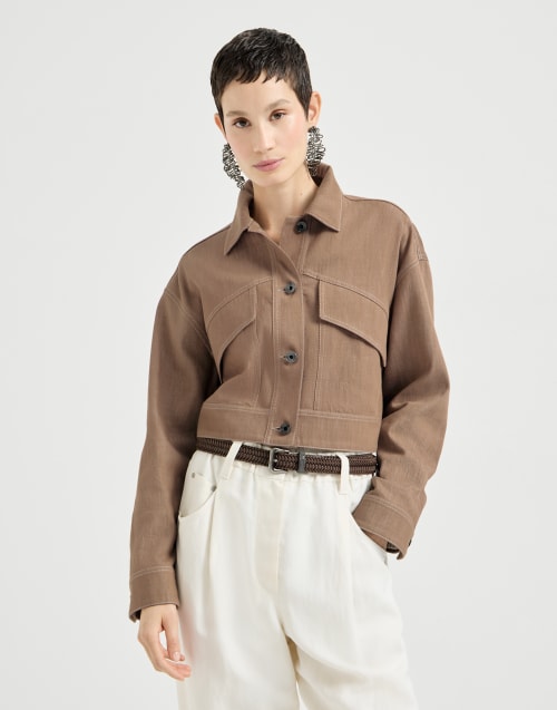 牛仔布效果斜纹织物外套 沙漠黄 女款 - Brunello Cucinelli