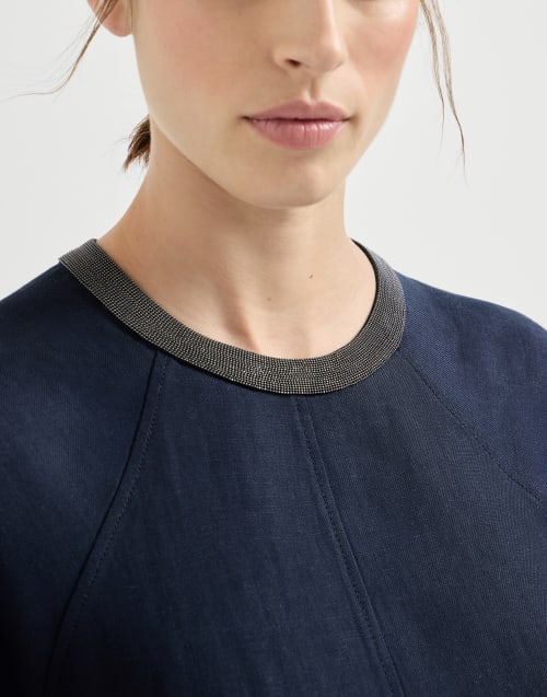 Twill dress with monili Blue Woman - Brunello Cucinelli