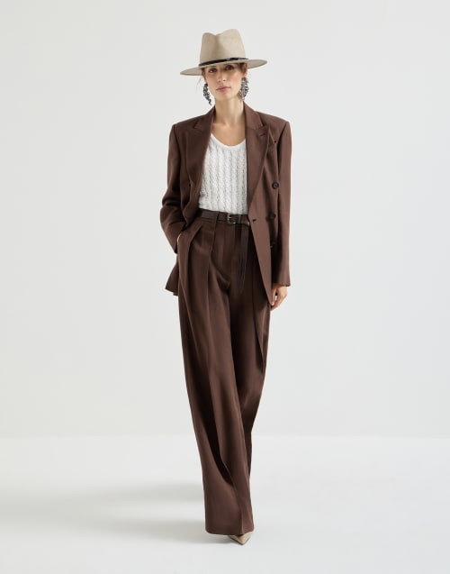 Sartorial Wide trousers Cocoa Woman - Brunello Cucinelli