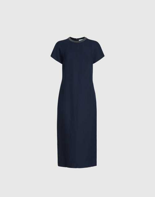 Twill dress with monili Blue Woman - Brunello Cucinelli