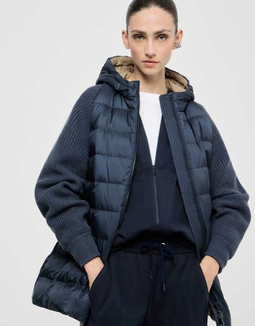 Nylon hooded down jacket Blue Woman - Brunello Cucinelli