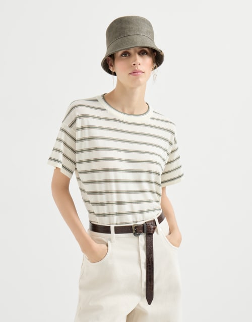 Sparkling Stripe-T-Shirt Panama Damen - Brunello Cucinelli