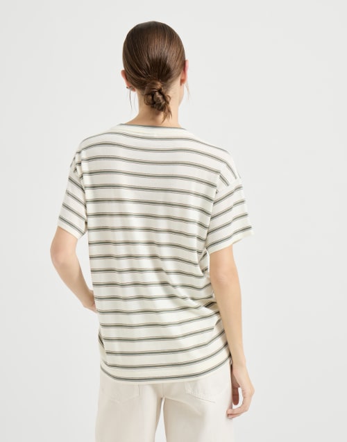Sparkling Stripe-T-Shirt Panama Damen - Brunello Cucinelli