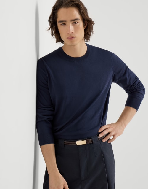 Pull en coton Bleu Marine Homme - Brunello Cucinelli