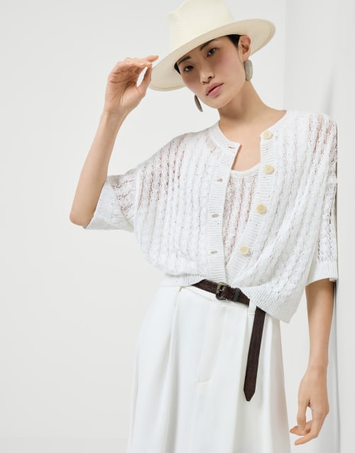 Cárdigan Dazzling Cable Blanco Mujer - Brunello Cucinelli