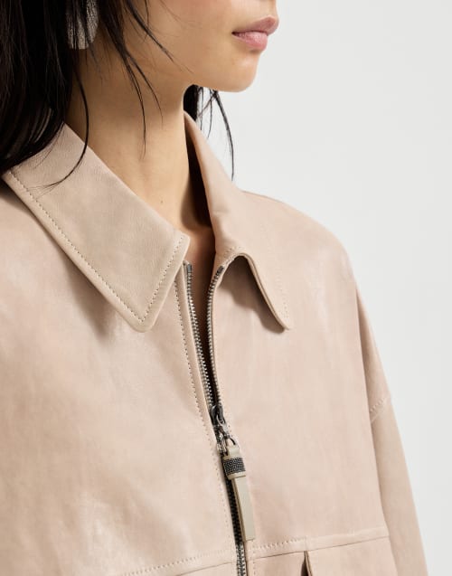 Glossy nappa leather outerwear jacket Beige Woman - Brunello Cucinelli