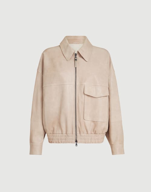 Glossy nappa leather outerwear jacket Beige Woman - Brunello Cucinelli