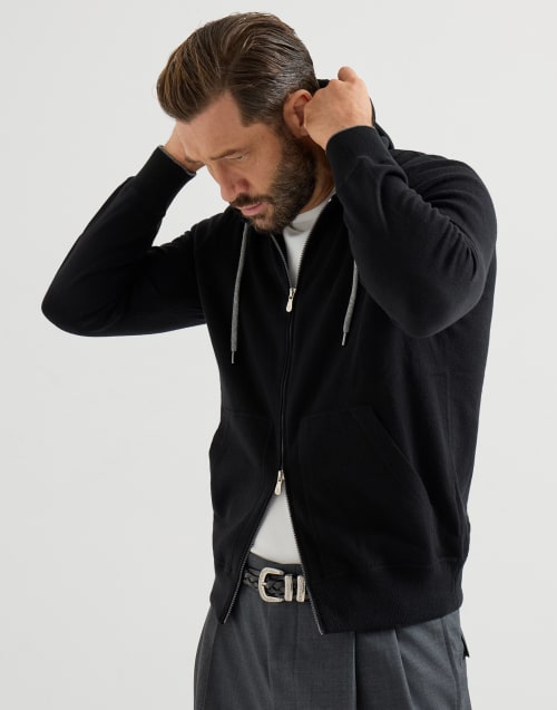 Cardigan style sweat-shirt en cachemire Noir Homme - Brunello Cucinelli