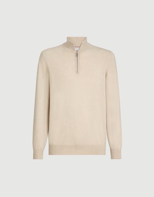 Cashmere sweater with half zip Sand Man - Brunello Cucinelli