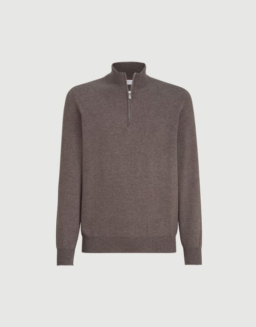 Cashmere sweater with half zip Brown Man - Brunello Cucinelli