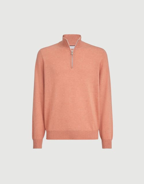 Cashmere sweater with half zip Apricot Man - Brunello Cucinelli