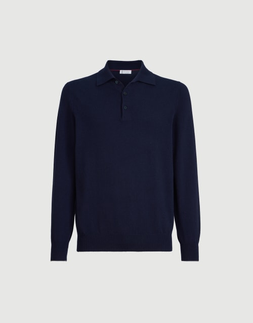 Cashmere knit polo shirt Navy Blue Man - Brunello Cucinelli