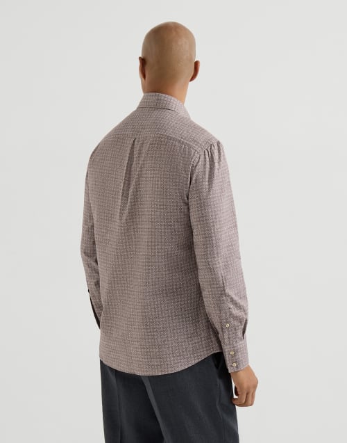 Camisa de sarga con estampado Marrón Hombre - Brunello Cucinelli
