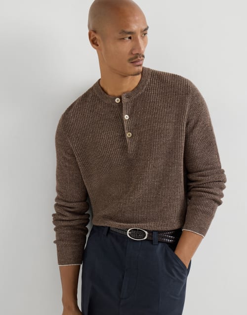 Sweater with Henley collar Hazelnut Man - Brunello Cucinelli
