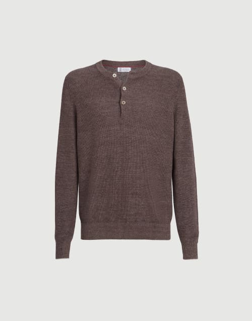 Sweater with Henley collar Hazelnut Man - Brunello Cucinelli