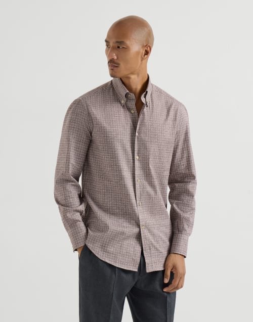 Camisa de sarga con estampado Marrón Hombre - Brunello Cucinelli