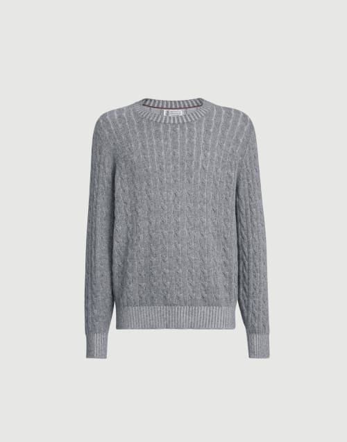 Cashmere vanisé cable knit sweater Dark Grey Man - Brunello Cucinelli