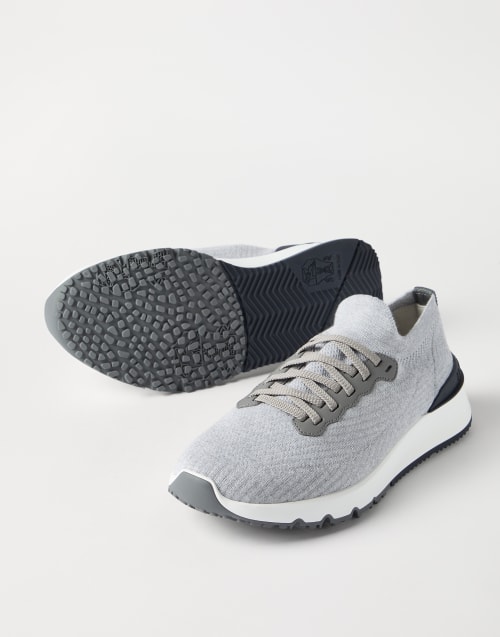 Cotton and calfskin runners Silver Man - Brunello Cucinelli