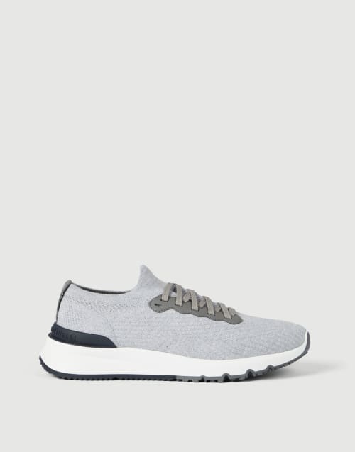 Cotton and calfskin runners Silver Man - Brunello Cucinelli