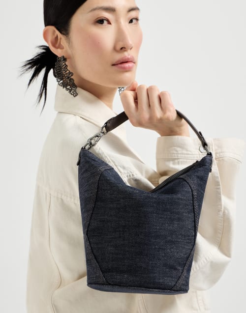 Twill BC Duo small bucket bag Dark Denim Woman - Brunello Cucinelli