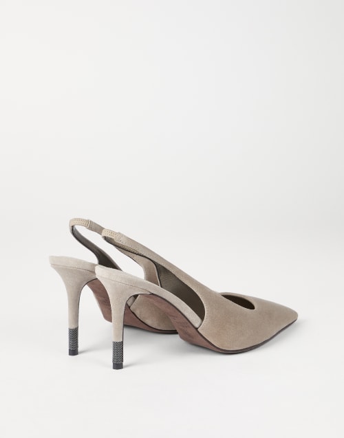 Suede slingback heels Light Grey Woman - Brunello Cucinelli