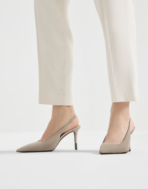 Suede slingback heels Light Grey Woman - Brunello Cucinelli