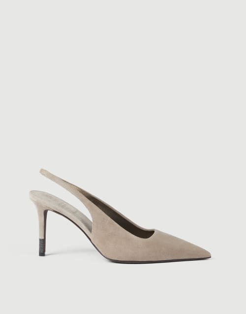 Suede slingback heels Light Grey Woman - Brunello Cucinelli