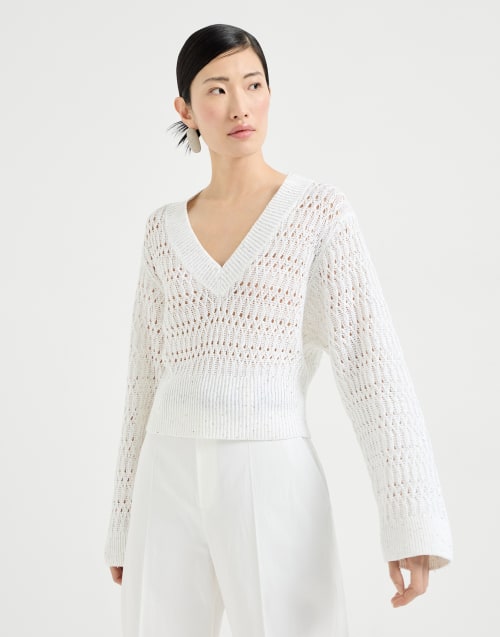 闪耀辫纹针织衫 白色 女款 - Brunello Cucinelli