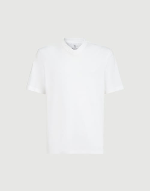Camiseta cuello de pico en punto de algodón Blanco Hombre - Brunello Cucinelli
