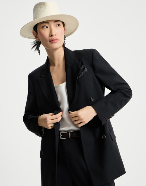 Blazer with monili Lignite Grey Woman - Brunello Cucinelli