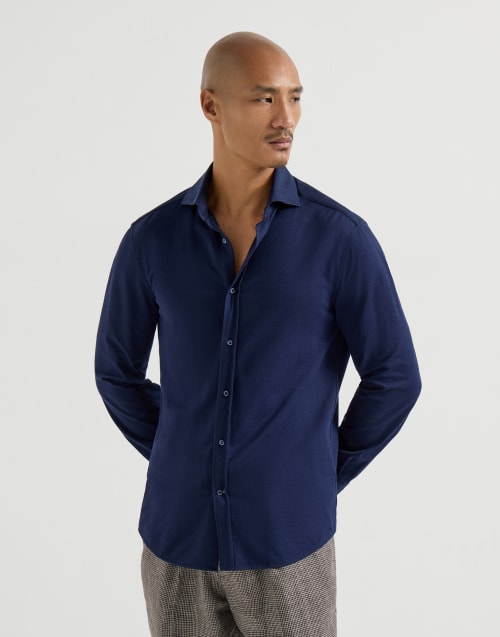 Chemise en piqué Bleu Marine Homme - Brunello Cucinelli