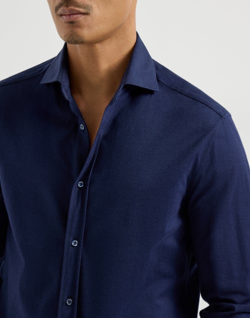 Chemise en piqué Bleu Marine Homme - Brunello Cucinelli