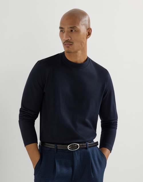 Cotton jersey T-shirt Navy Blue Man - Brunello Cucinelli