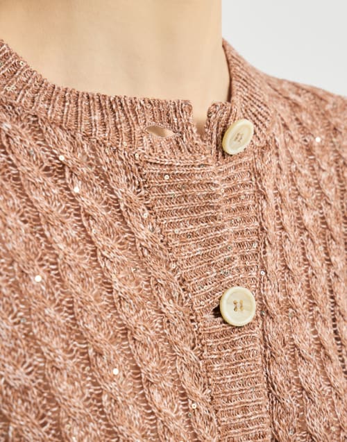Cardigan Dazzling Cable Marrone Donna - Brunello Cucinelli