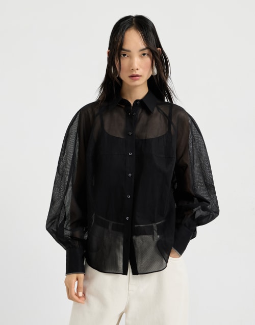 Camisa de organza Stripe Negro Mujer - Brunello Cucinelli