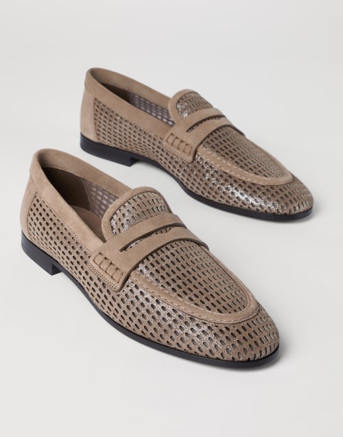 Sparkling net loafers in leather Light Brown Woman - Brunello Cucinelli